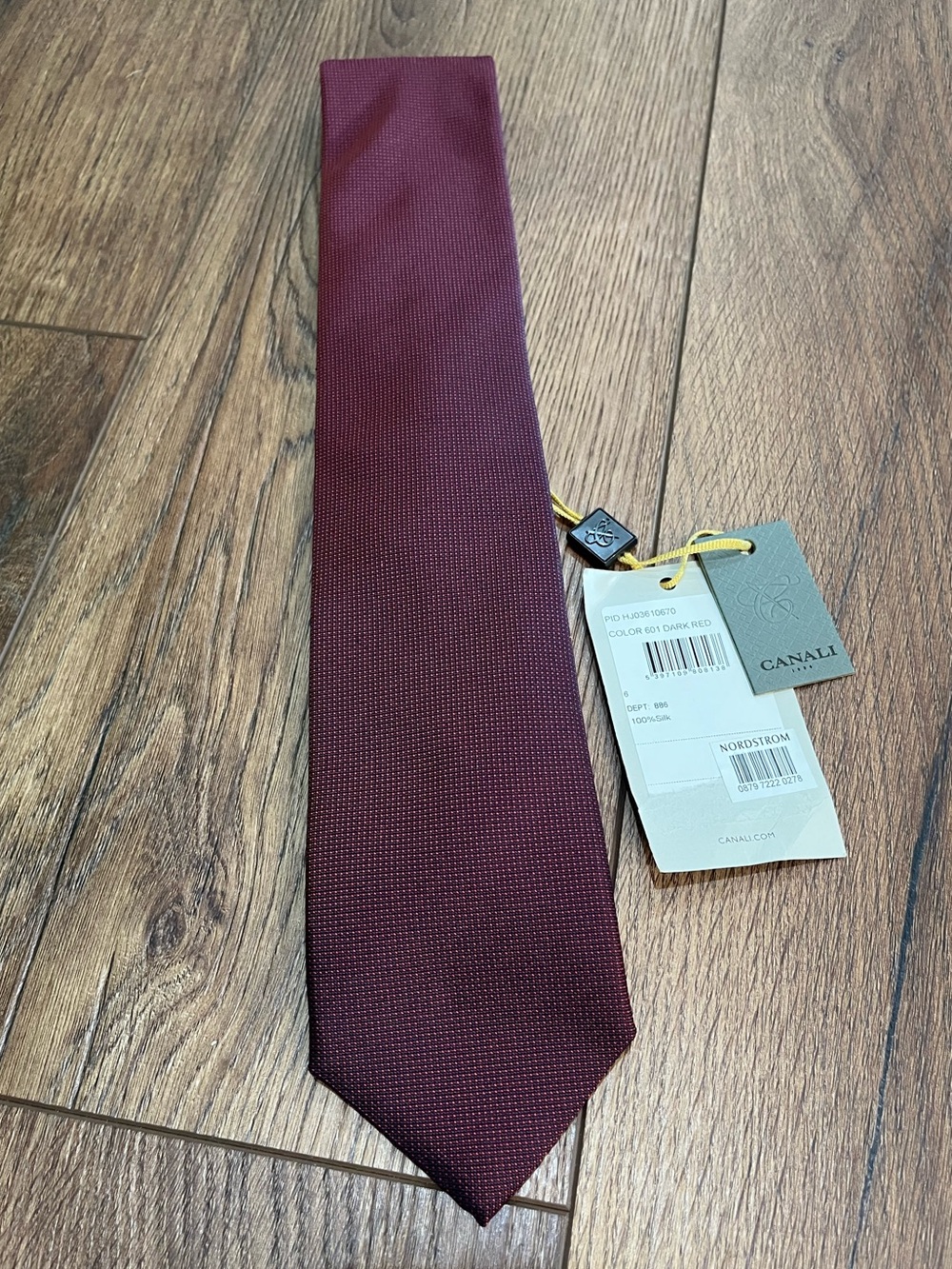 NWT!!! Canali Mens Tie Dark Red 100% Silk Made In Italy Geometric Dot Jacquard